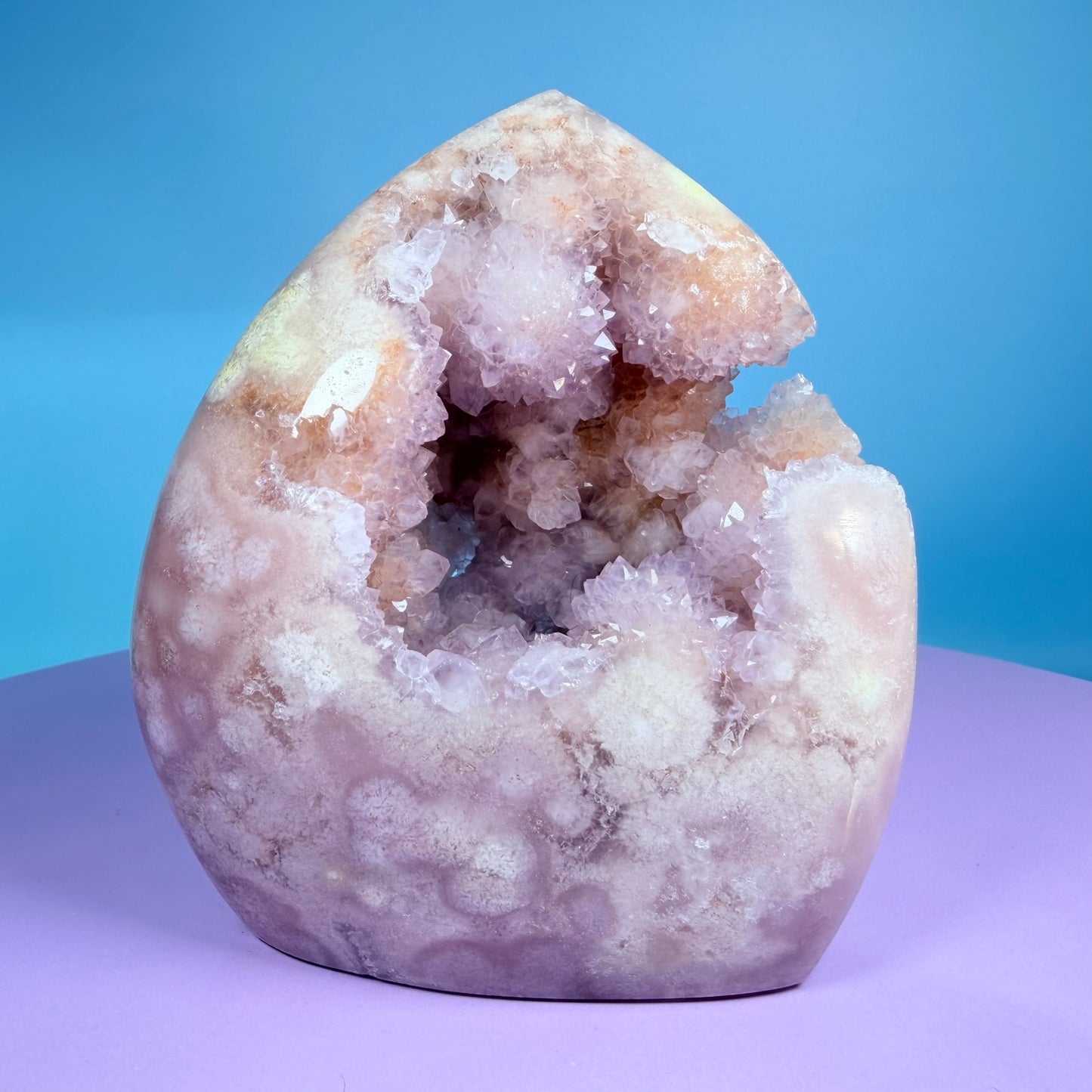 Druzy Pink Amethyst Flower Agate Medium Flame Freeform (Video)