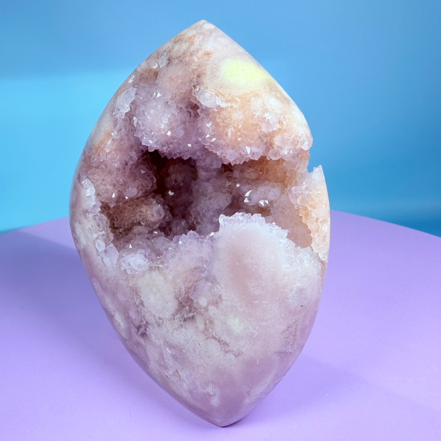 Druzy Pink Amethyst Flower Agate Medium Flame Freeform (Video)