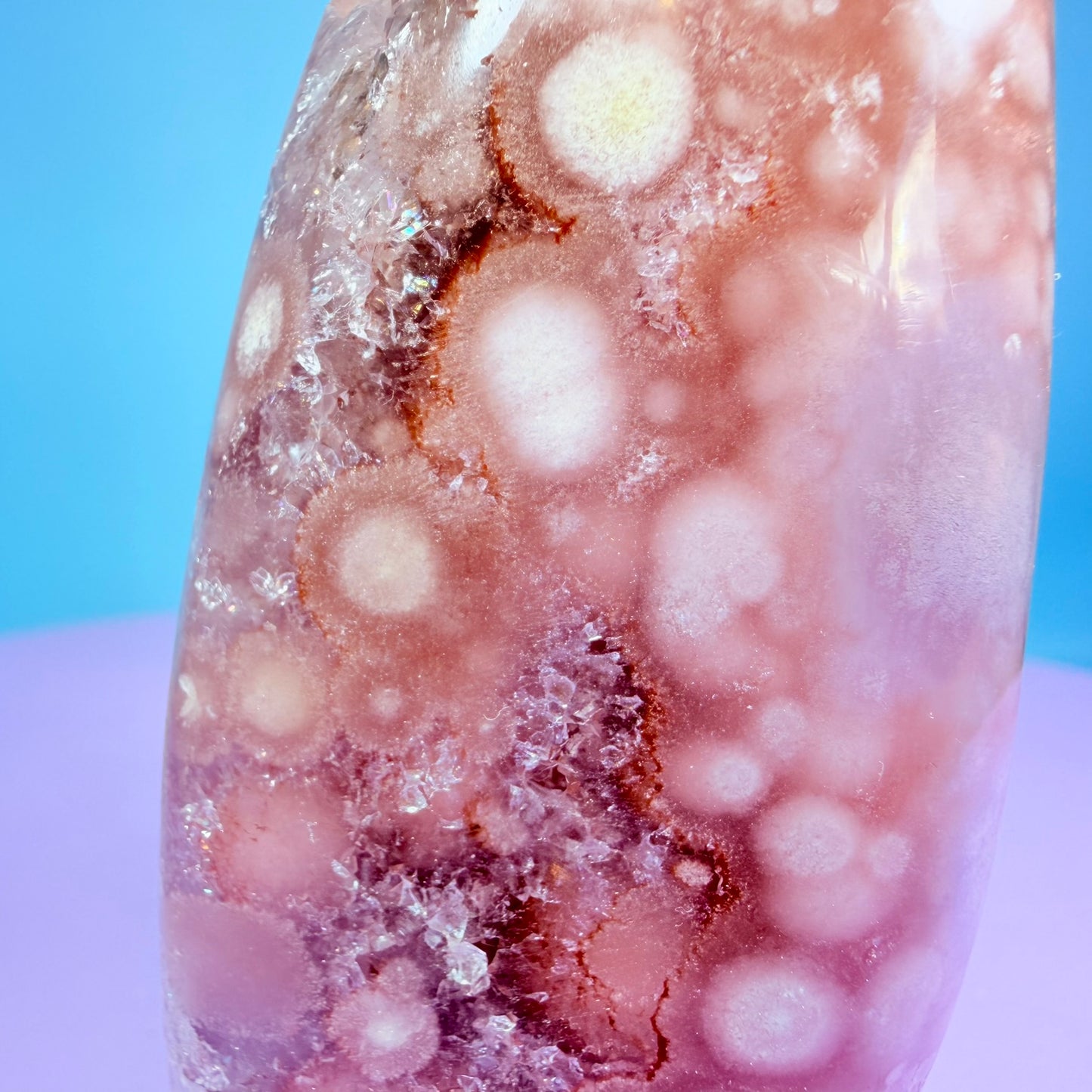 Druzy Pink Amethyst Flower Agate Medium Flame Freeform (Video)