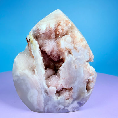 Druzy Pink Amethyst Flower Agate Medium Flame Freeform (Video)