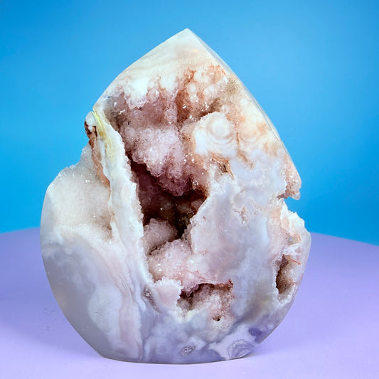 Druzy Pink Amethyst Flower Agate Medium Flame Freeform (Video)