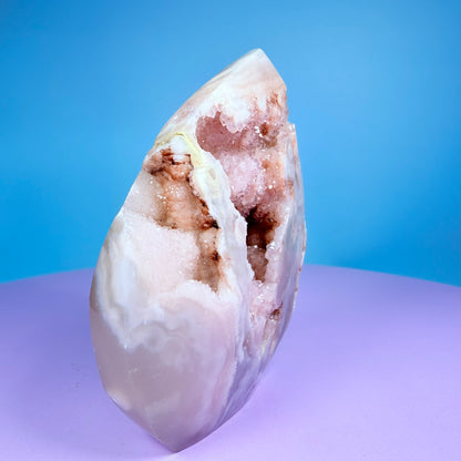 Druzy Pink Amethyst Flower Agate Medium Flame Freeform (Video)