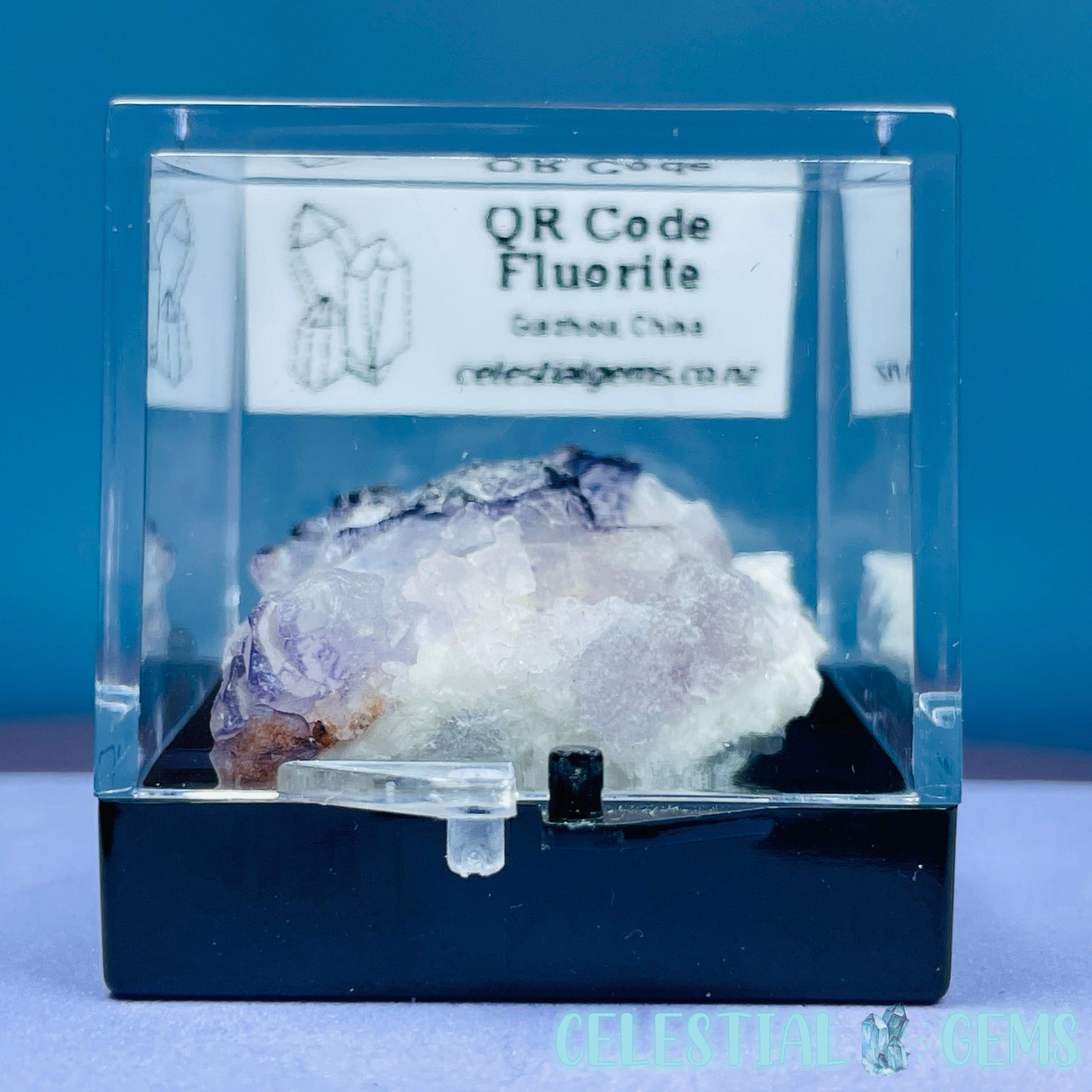 QR Code Fluorite Mini Cluster Specimen