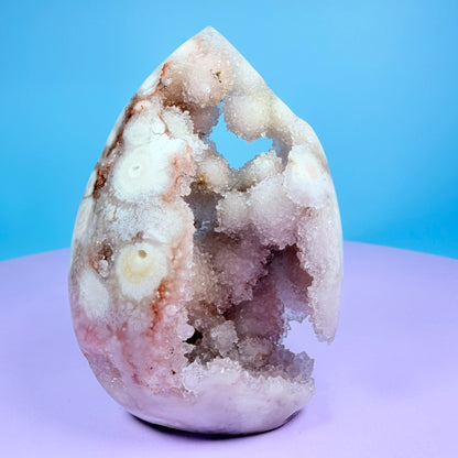 Druzy Pink Amethyst Flower Agate Medium Flame Freeform (Video)