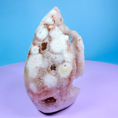 Druzy Pink Amethyst Flower Agate Medium Flame Freeform (Video)