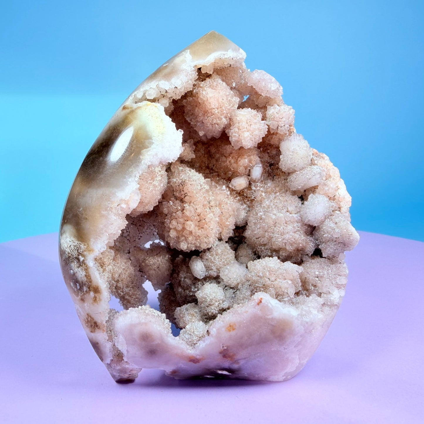 Druzy Pink Amethyst Flower Agate Medium Flame Freeform (Video)
