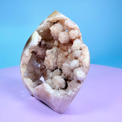 Druzy Pink Amethyst Flower Agate Medium Flame Freeform (Video)