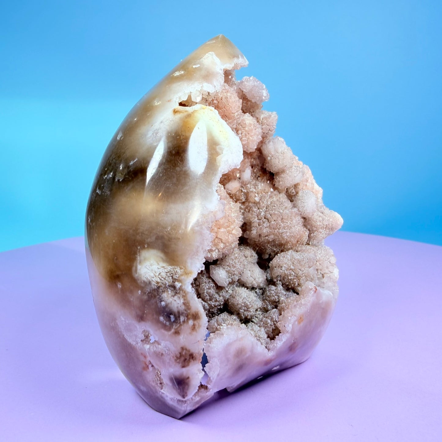 Druzy Pink Amethyst Flower Agate Medium Flame Freeform (Video)