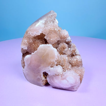 Druzy Pink Amethyst Flower Agate Small Flame Freeform (Video)