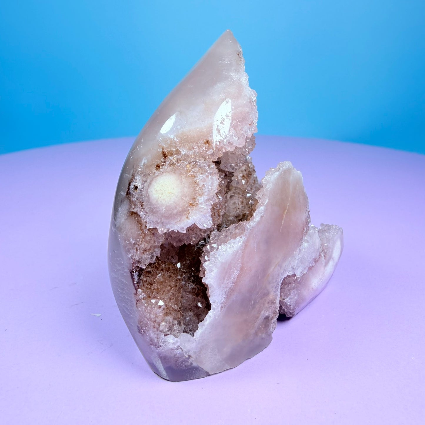 Druzy Pink Amethyst Flower Agate Small Flame Freeform (Video)