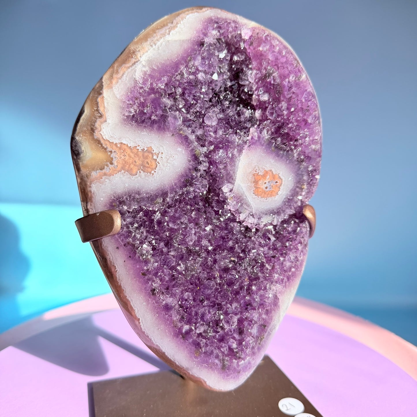 Dark Amethyst Large Cluster Freeform with Polished Stalactites on Metal Stand (Video)