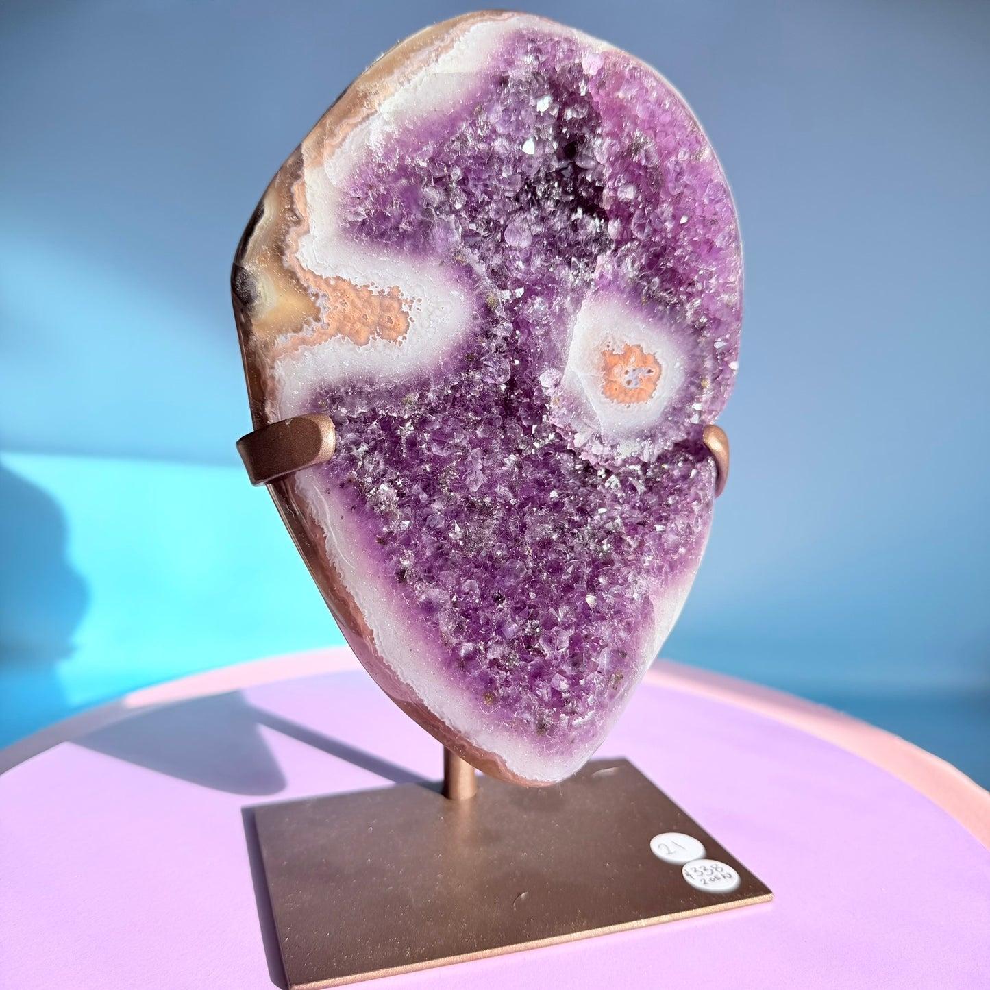 Dark Amethyst Large Cluster Freeform with Polished Stalactites on Metal Stand (Video)
