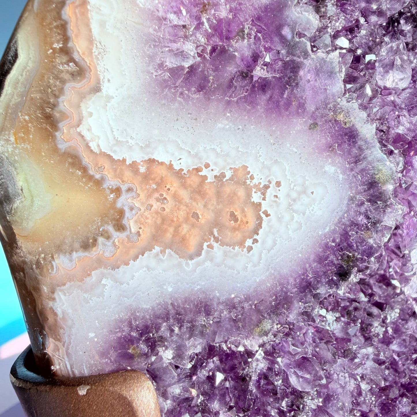 Dark Amethyst Large Cluster Freeform with Polished Stalactites on Metal Stand (Video)