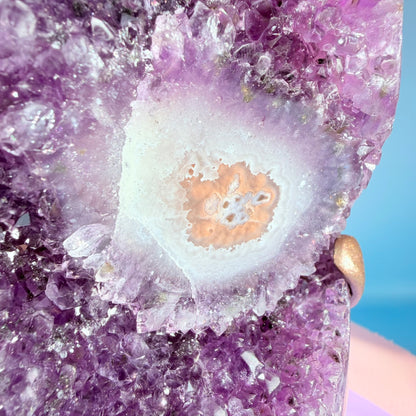 Dark Amethyst Large Cluster Freeform with Polished Stalactites on Metal Stand (Video)