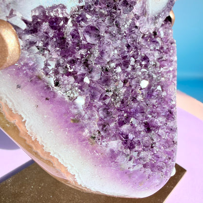 Dark Amethyst Large Cluster Freeform with Polished Stalactites on Metal Stand (Video)