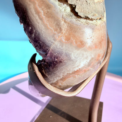Dark Amethyst Large Cluster Freeform with Polished Stalactites on Metal Stand (Video)