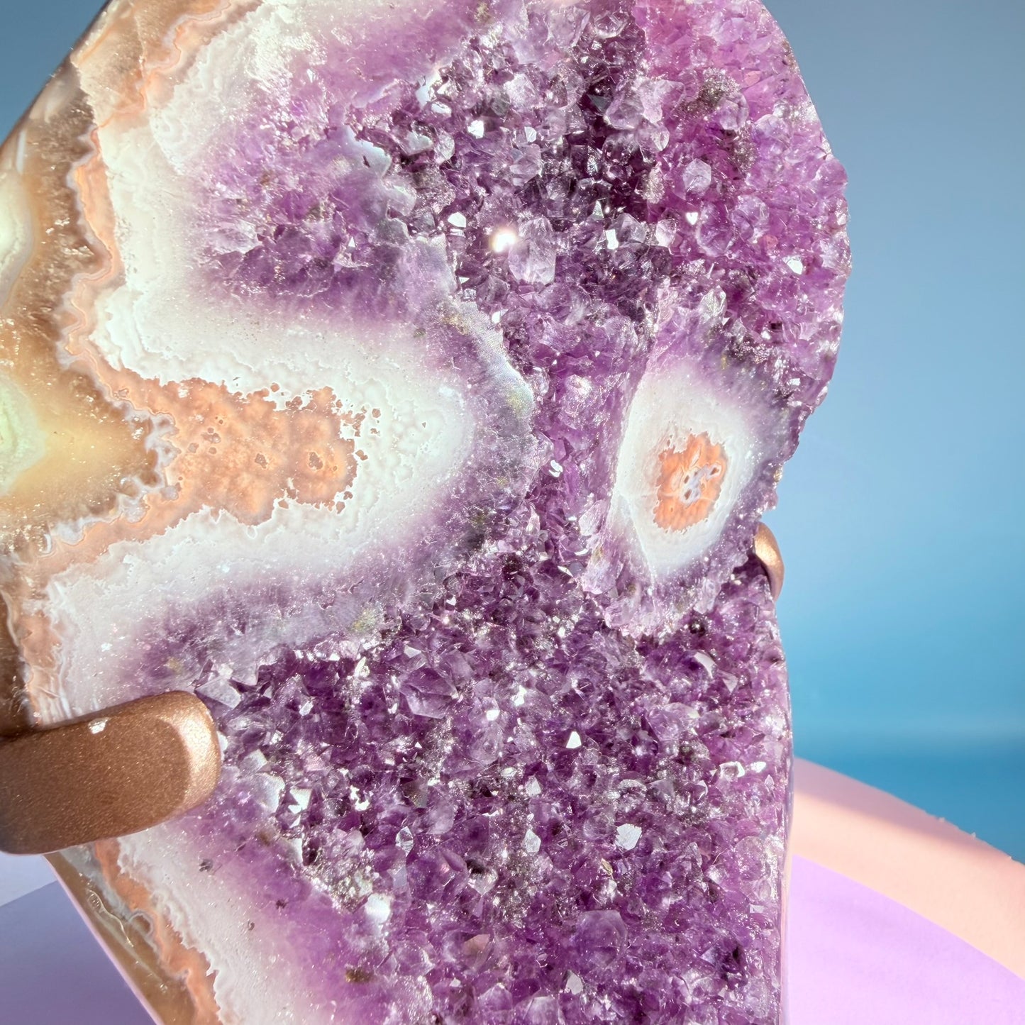 Dark Amethyst Large Cluster Freeform with Polished Stalactites on Metal Stand (Video)