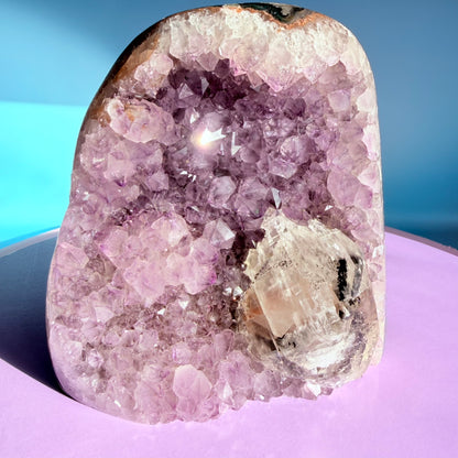 Amethyst Large Semi-Polished Cluster Freeform with Optical Calcite (Video)