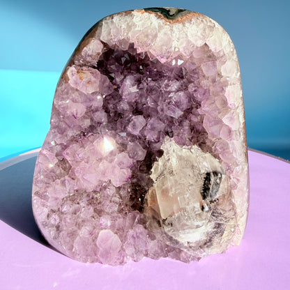 Amethyst Large Semi-Polished Cluster Freeform with Optical Calcite (Video)