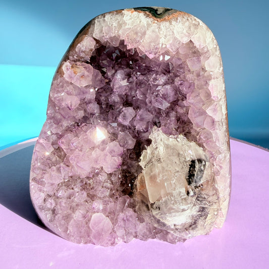 Amethyst Large Semi-Polished Cluster Freeform with Optical Calcite (Video)