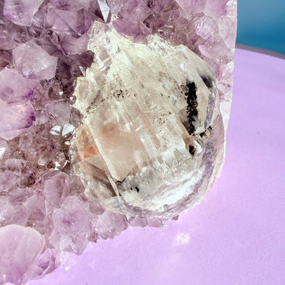 Amethyst Large Semi-Polished Cluster Freeform with Optical Calcite (Video)