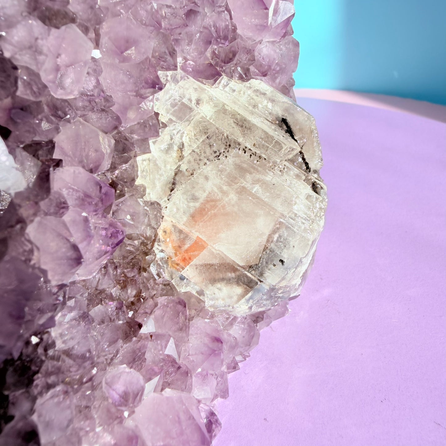 Amethyst Large Semi-Polished Cluster Freeform with Optical Calcite (Video)