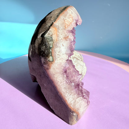 Amethyst Large Semi-Polished Cluster Freeform with Optical Calcite (Video)