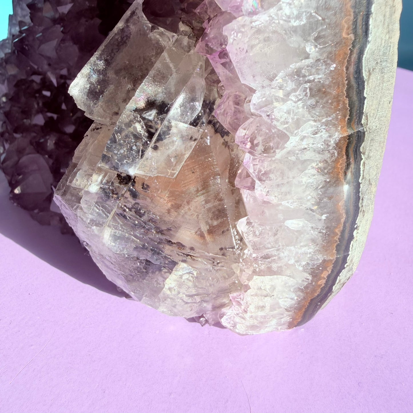 Amethyst Large Semi-Polished Cluster Freeform with Optical Calcite (Video)