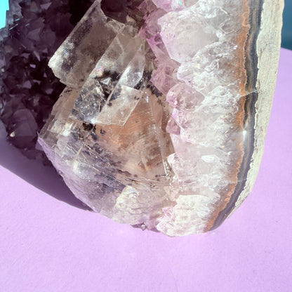 Amethyst Large Semi-Polished Cluster Freeform with Optical Calcite (Video)