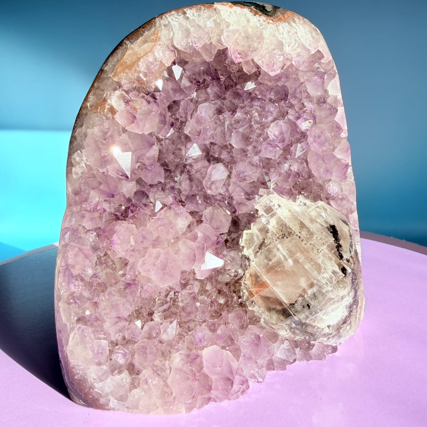 Amethyst Large Semi-Polished Cluster Freeform with Optical Calcite (Video)