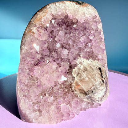 Amethyst Large Semi-Polished Cluster Freeform with Optical Calcite (Video)