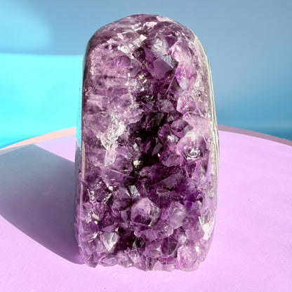 Dark Amethyst Medium Semi-Polished Cluster Freeform with Polished Agate (Video)
