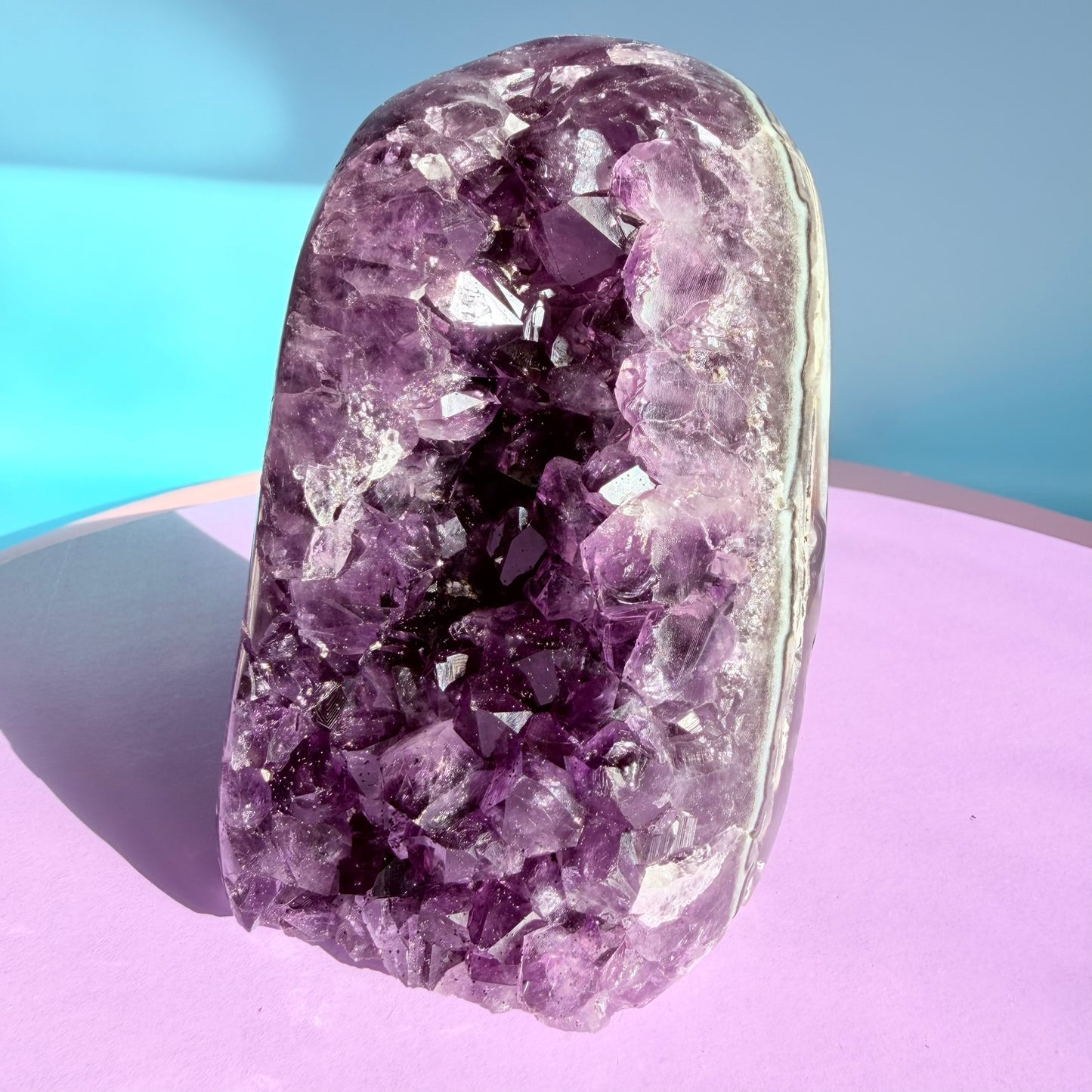 Dark Amethyst Medium Semi-Polished Cluster Freeform with Polished Agate (Video)