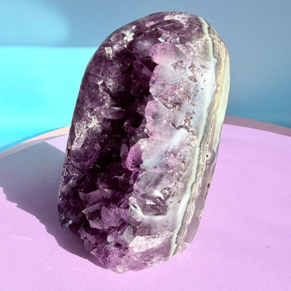 Dark Amethyst Medium Semi-Polished Cluster Freeform with Polished Agate (Video)