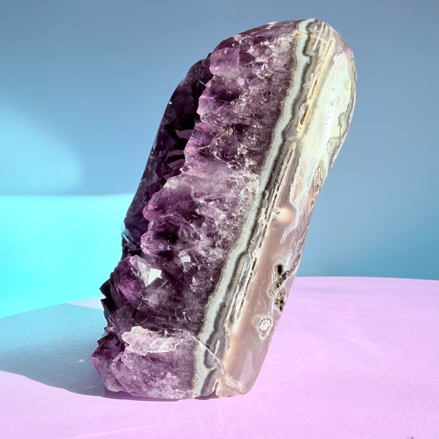 Dark Amethyst Medium Semi-Polished Cluster Freeform with Polished Agate (Video)