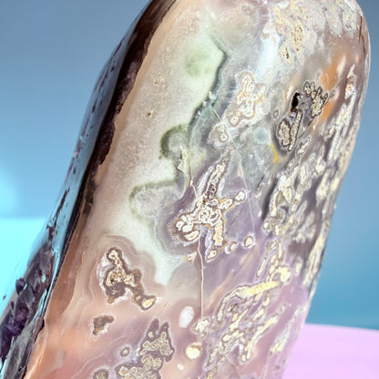 Dark Amethyst Medium Semi-Polished Cluster Freeform with Polished Agate (Video)
