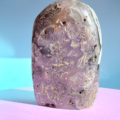Dark Amethyst Medium Semi-Polished Cluster Freeform with Polished Agate (Video)