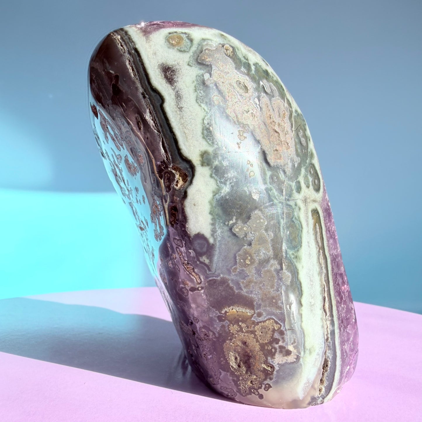 Dark Amethyst Medium Semi-Polished Cluster Freeform with Polished Agate (Video)