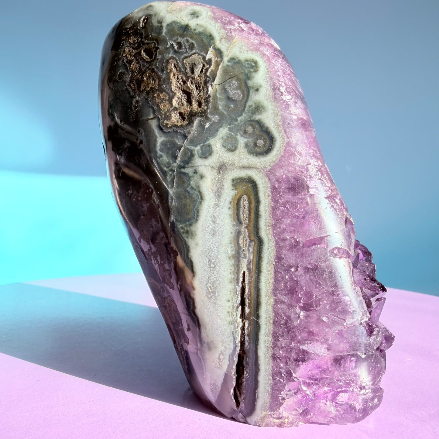 Dark Amethyst Medium Semi-Polished Cluster Freeform with Polished Agate (Video)