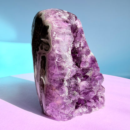 Dark Amethyst Medium Semi-Polished Cluster Freeform with Polished Agate (Video)