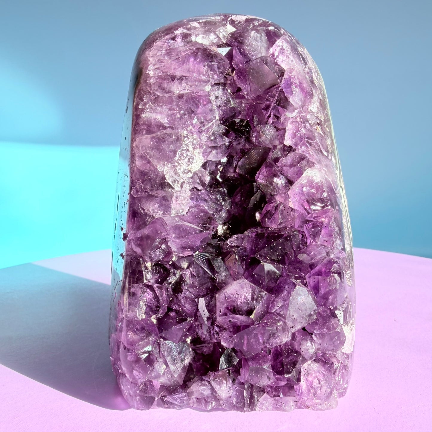 Dark Amethyst Medium Semi-Polished Cluster Freeform with Polished Agate (Video)