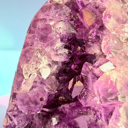 Dark Amethyst Medium Semi-Polished Cluster Freeform with Polished Agate (Video)