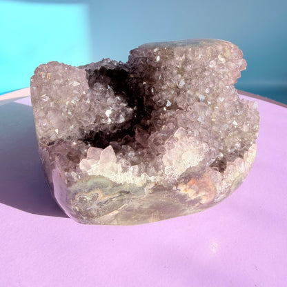 Amethyst Medium Semi-Polished Cluster Freeform with Polished Stalactite (Video)