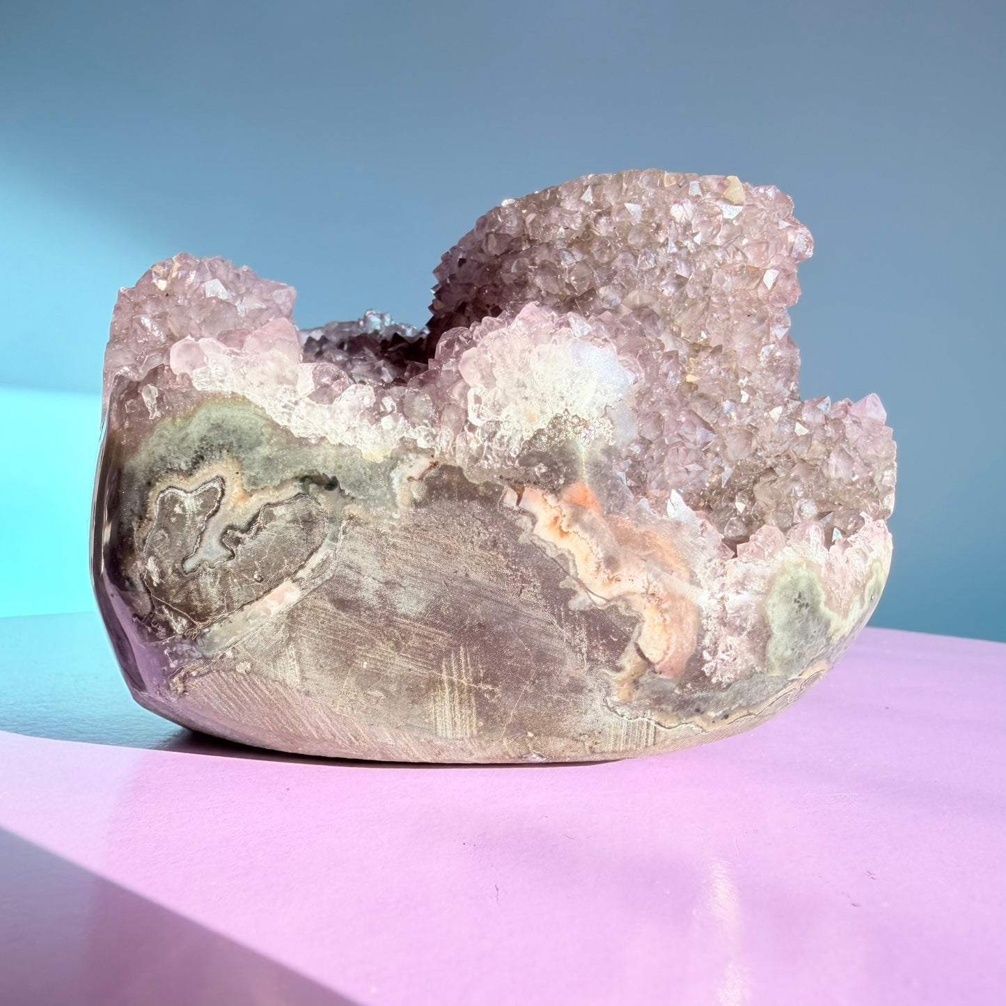 Amethyst Medium Semi-Polished Cluster Freeform with Polished Stalactite (Video)