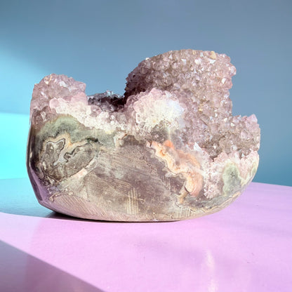 Amethyst Medium Semi-Polished Cluster Freeform with Polished Stalactite (Video)