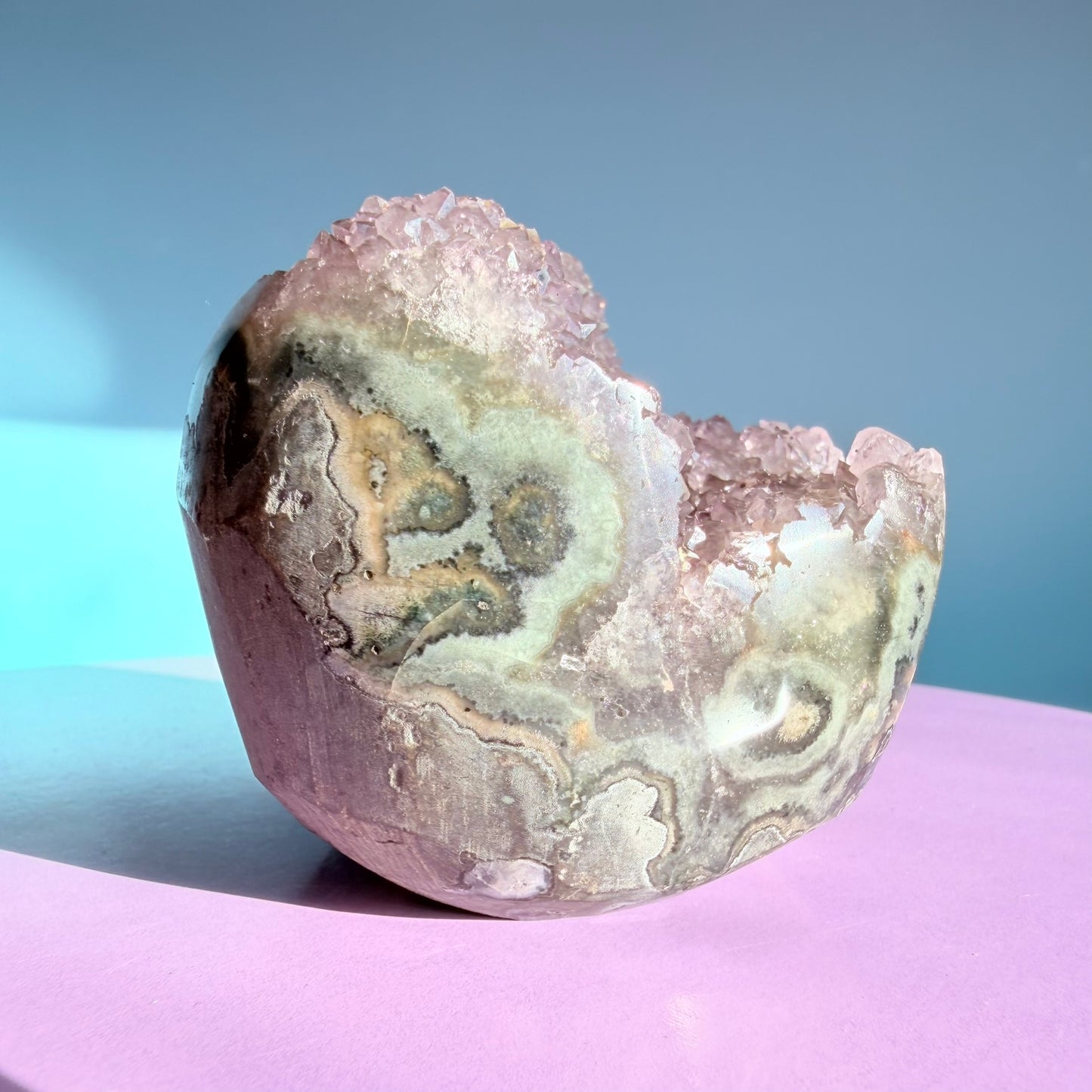 Amethyst Medium Semi-Polished Cluster Freeform with Polished Stalactite (Video)