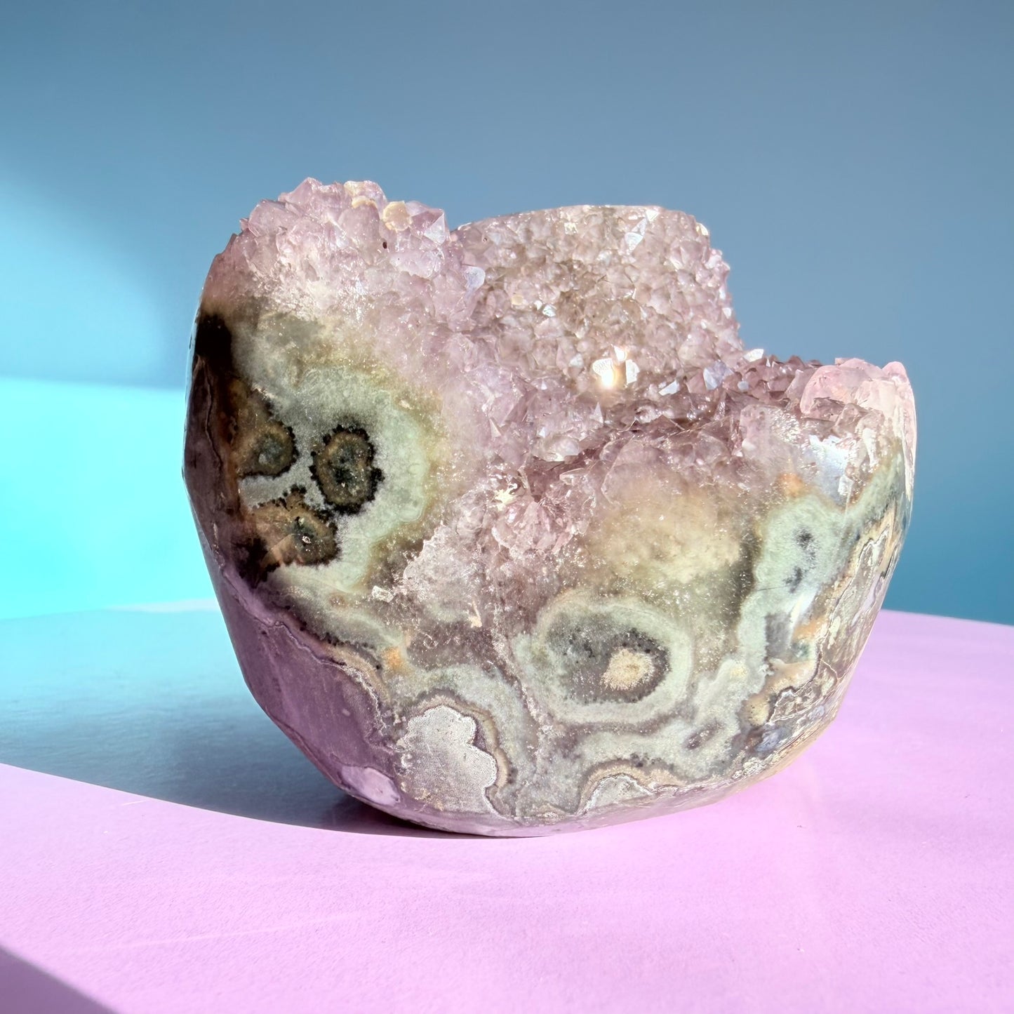 Amethyst Medium Semi-Polished Cluster Freeform with Polished Stalactite (Video)