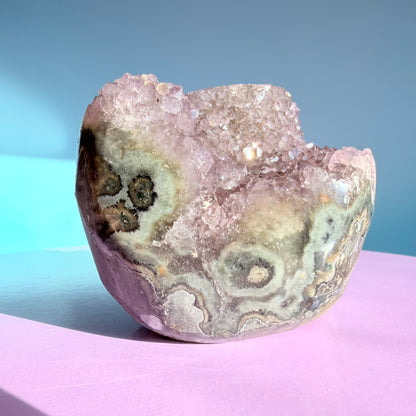 Amethyst Medium Semi-Polished Cluster Freeform with Polished Stalactite (Video)