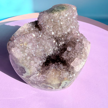 Amethyst Medium Semi-Polished Cluster Freeform with Polished Stalactite (Video)