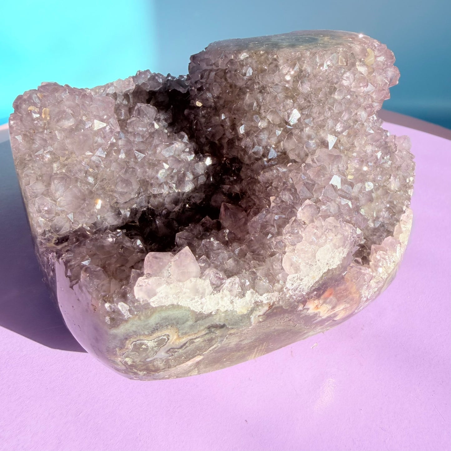 Amethyst Medium Semi-Polished Cluster Freeform with Polished Stalactite (Video)
